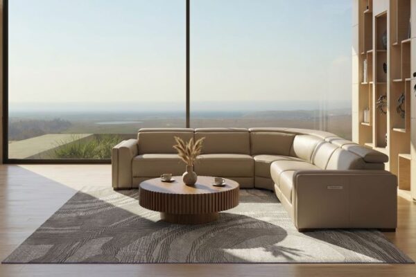 Modern Tan Leather Sectional Sofa