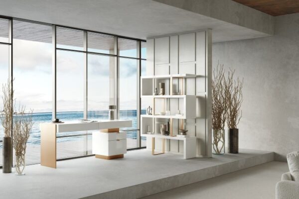 Modern Gloss White and Brushed Gold Office Desk