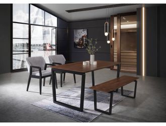 Escot - Modern Walnut and Black Dining Set