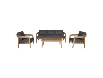 Sintra - Outdoor Grey Fabric + Eucalyptus Sofa Set