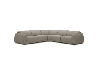 Nouveau Skye - Contemporary Grey Leather Sectional Sofa w/ 3 Power Recliners & Headrests