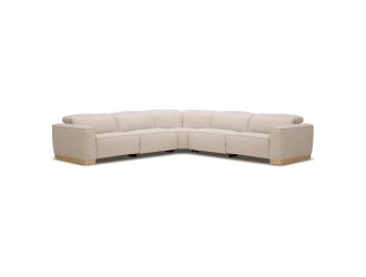 Nouveau Aris - Modern Beige Fabric Sectional Sofa w/ 3 Power Recliners & Headrests