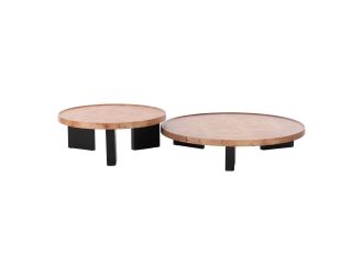 Nouveau Reza - Modern Burl + Black Nesting Coffee Table Set