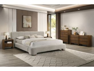 Nouveau Reveal - Modern Beige Fabric + Walnut 4-Piece Bedroom Set