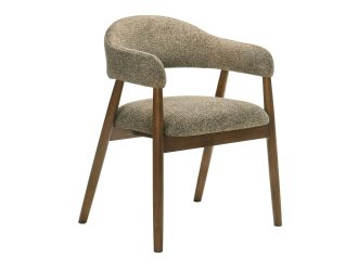 Nouveau Lox - Mid-Century Modern Tan Fabric + Walnut Dining Chair