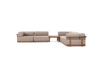 Saint Croix - Outdoor Light Brown Olefin Fabric + Teak Modular Sofa Set