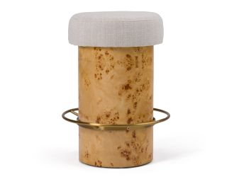 August - Modern Cream Fabric + Antique Brass Counter Stool