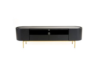 Bowie - Mid-Century Modern Black Oak + Brass TV Stand