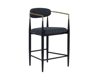 Buchtel - Mid-Century Modern Dark Grey + Gold Arm + Black Counter Chair