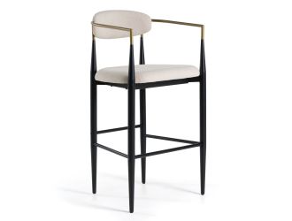 Buchtel - Mid-Century Modern Beige + Gold Arm + Black Bar Chair