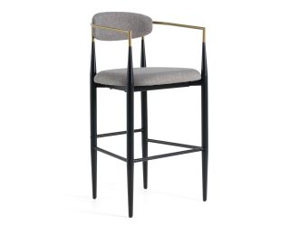 Buchtel - Mid-Century Modern Medium Grey + Gold Arm + Black Bar Chair