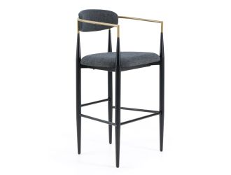 Buchtel - Mid-Century Modern Dark Grey + Gold Arm + Black Bar Chair