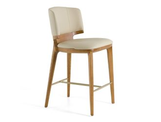 Calvary - Mid-Century Modern Beige Vegan Leather + Walnut Counter Chair