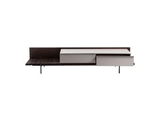 Colima - Modern Matte Beige + Walnut TV Stand