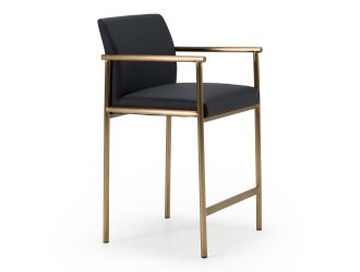 Custer - Modern Black Vegan Leather + Brass Counter Chair