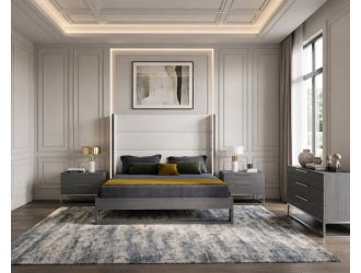 Heloise - Contemporary White Leather & Grey Elm 4-Piece Bedroom Set