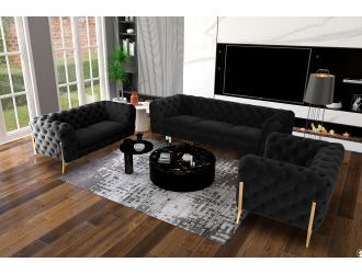 Quincey - Transitional Black Velvet Sofa Set