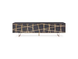 Kilson - Modern Black Oak & Champagne Gold TV Stand