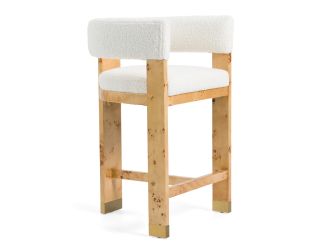 Letha - Modern Cream Fabric + Burl Counter Chair