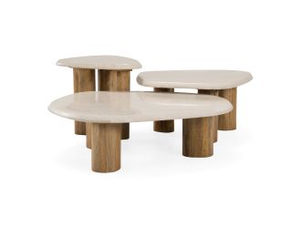 Marlin - Modern Marble + Mango Wood Nesting Table Set