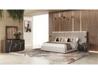 Penelope + Aspen - Modern Beige Velvet + Brown Ash Bedroom Set