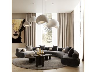 Simpson - Contemporary Dark Grey Fabric Curved Modular Sectional Sofa