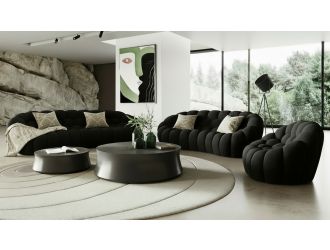 Yolonda - Modern Curved Black Fabric Sofa Set