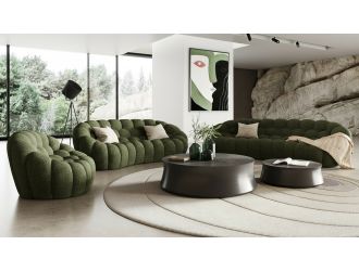 Yolonda - Modern Curved Green Fabric Sofa Set