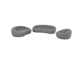 Yolonda - Modern Curved Light Grey Fabric Sofa Set