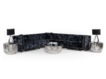 Fredrick - Modern Black Crushed Velvet Sectional Sofa