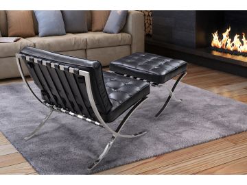 0364 - Modern Black Leather "X" Leg Chair & Ottoman w/ Crystals