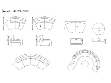 0599 Contemporary Curvy Grey Fabric Sofa