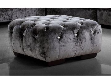 Metropolitan Grey Fabric Sectional Sofa & Ottoman With Crystals