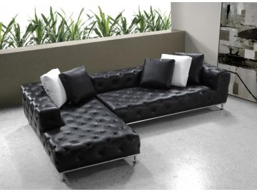 Jazz Modern Black Tufted Leather Sectional Sofa 