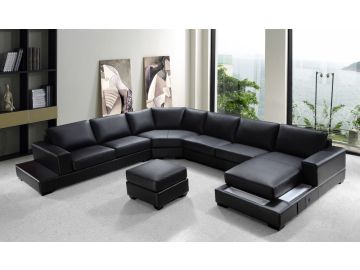 Ritz Modern Black Leather "U" Shaped Sectional Sofa