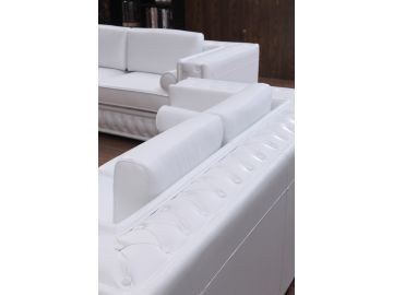 Dublin Modern White Leather Sofa Set w/ Buttons