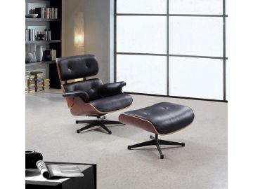 0718 Modern Black Leather Lounge Chair w/ Ottoman