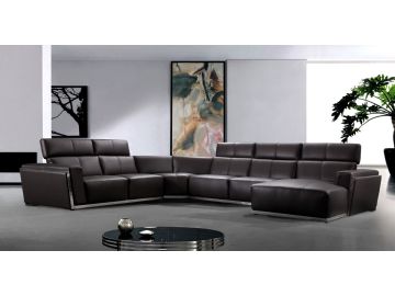 Tempo Contemporary Brown Leather Sectional Sofa