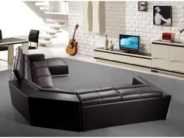 Tempo Contemporary Brown Leather Sectional Sofa