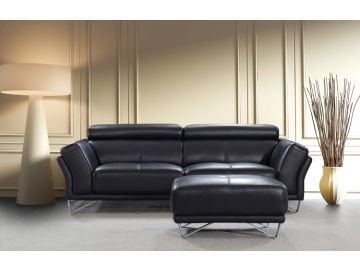 0831 Modern Black Leather Sofa Set