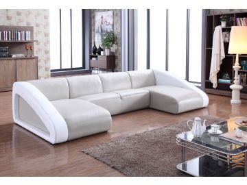 Pratt Modern Grey & White Leather Sectional Sofa