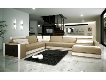 1003 Modern Beige Leather Sectional Sofa 