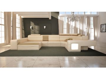 1004 Modern Cappuccino Leather Sectional Sofa 