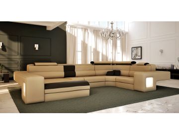 1004B Modern Beige Leather Sectional Sofa 
