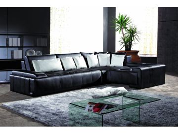 1007B Modern Black Leather Sectional Sofa 
