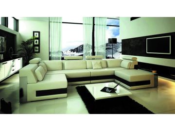 1101 Modern Off-White Leather Sectional Sofa 
