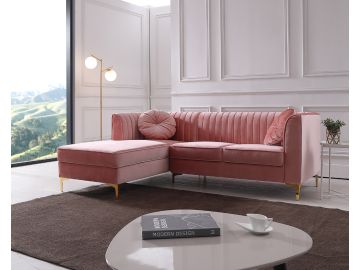 Rachel Modern Pink Velvet Left Facing Sectional Sofa