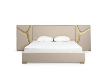 Aspen - Glam Beige Bonded Leather & Gold Bed