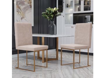 Fowler - Modern Beige and Brass Velvet Dining Chair Set of 2