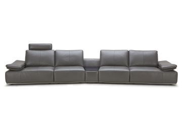 Hibiscus Modern Grey Italian Leather Large Sectional Sofa